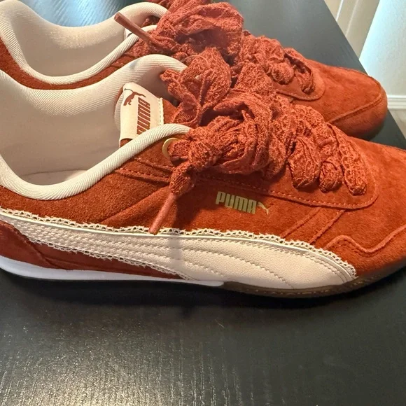 Rust Suede Puma Sneakers with Lace Detail - Picture 3 of 6